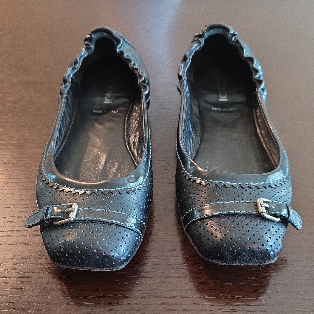 Fendi Black Leather Ballet Flats with Buckle Detail, 7.5